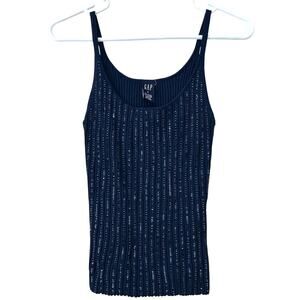 Vintage Gap Ribbed Sequin beaded Tank Top navy blue fairy whimsigoth bling M